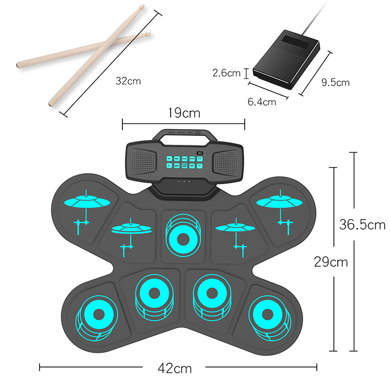 Hand-rolled electronic drum desktop drum set with double speakers rechargeable cross-border foreign trade percussion board for children to play DTX games