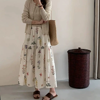 腰垂感碎花半身裙女2025新款甜美a字裙中长款长裙