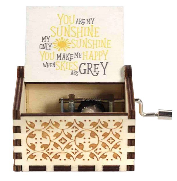 Caja de música de madera Caja de música de manivela tallada vintage Caja de música de madera Impresión en color UV transfronteriza Eres mi sol