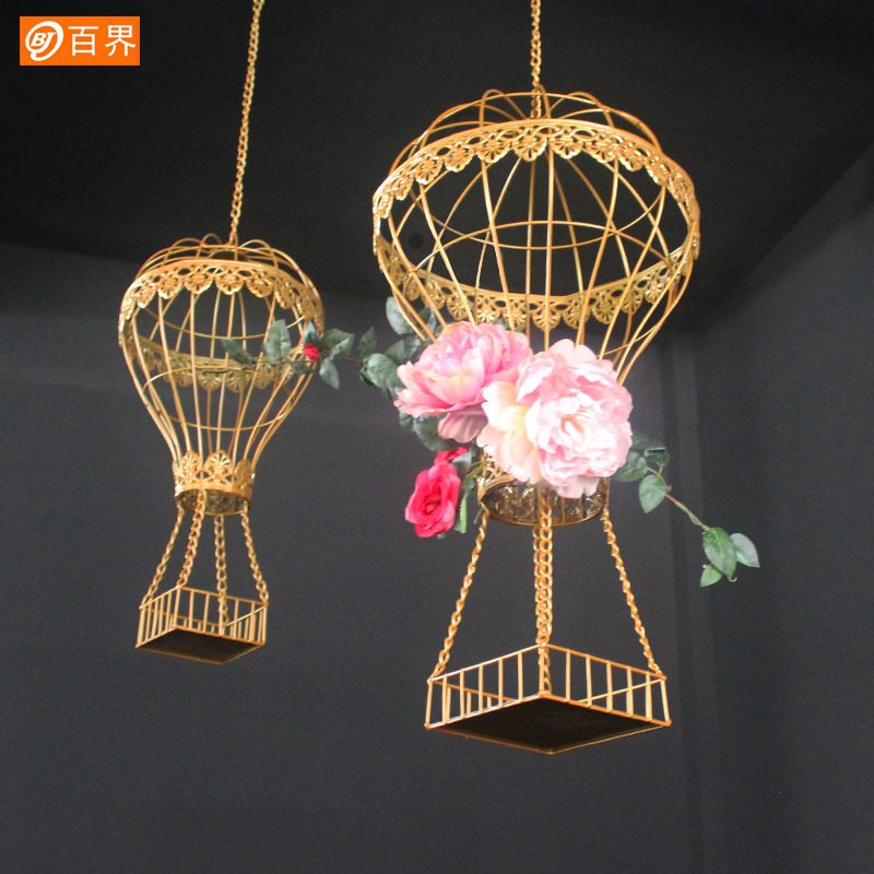 百家婚礼道具热气球挂饰空中吊顶装饰道具金色铁艺热气球小挂件