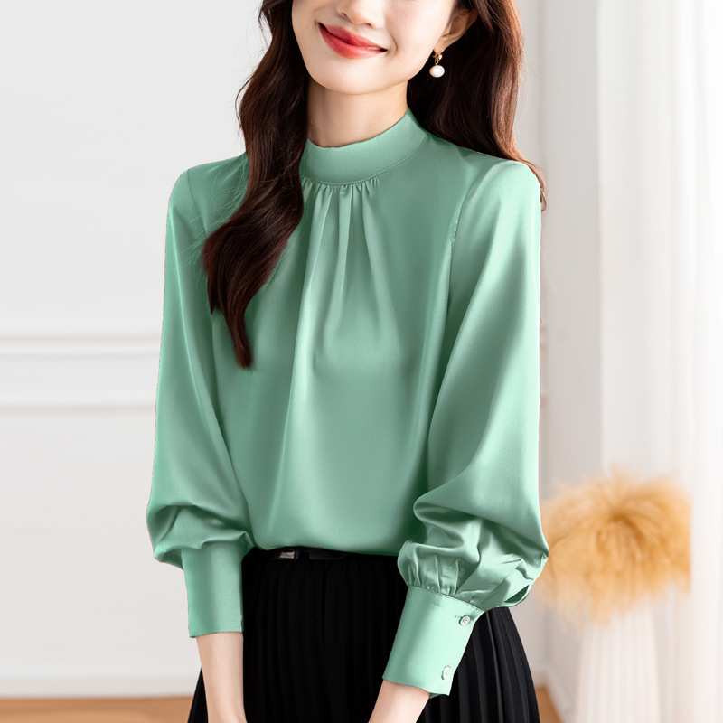 Spring solid color fashionable elegant silk shirt