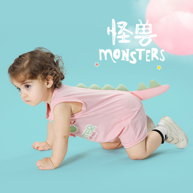 Summer Cool and Comfortable Infant Sleeveless Jumpsuit Little Monster Shape Stereo Tail Jumpsuit