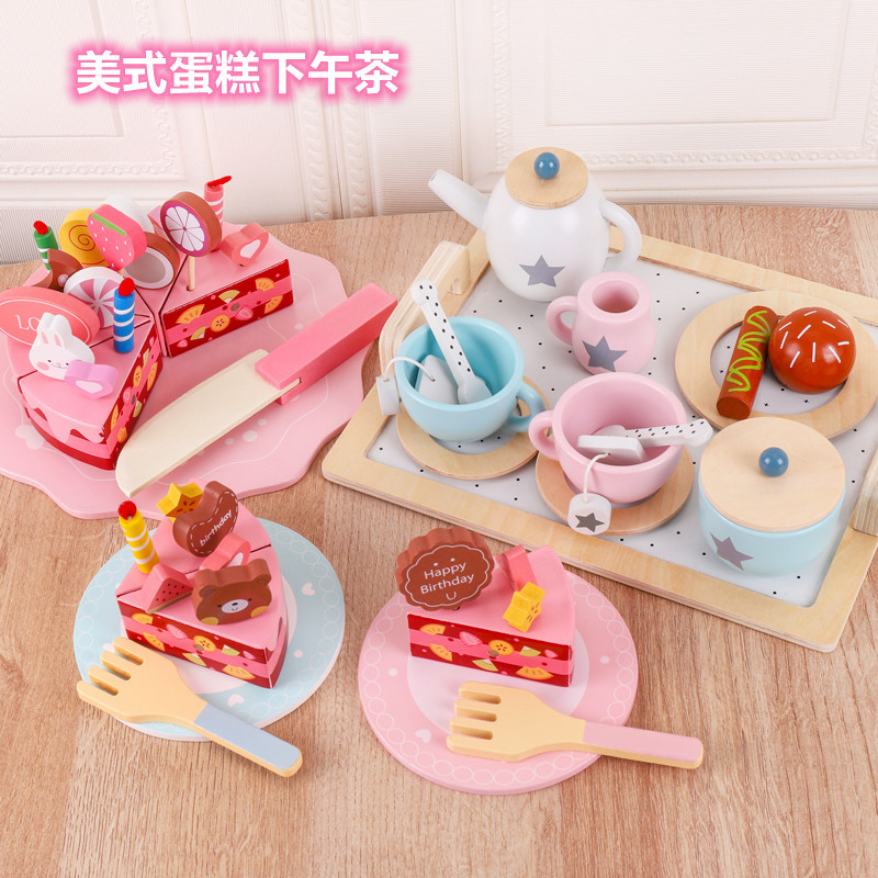 Juego de té para niños combinación niños y niñas jugar casa juguetes tarde juego de té traje de simulación de madera tetera taza de té