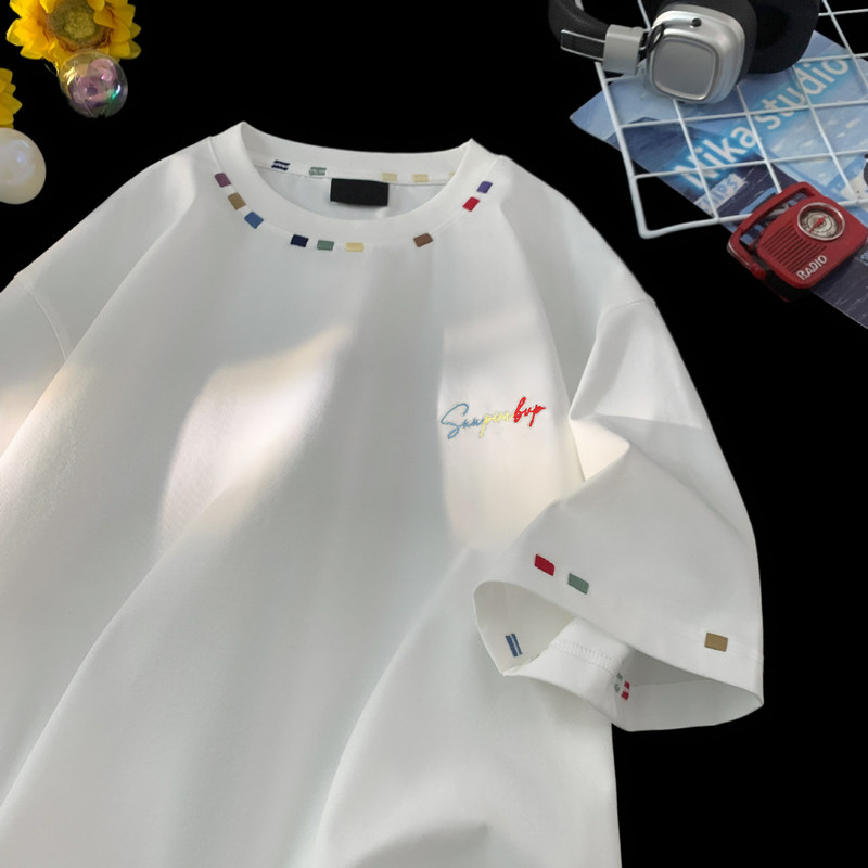 2025 New Summer Men's Heavyweight Short-Sleeved T-Shirt Boys' Embroidered Design Niche High-End Half-Sleeved T-Shirt 2025 New Summer Men's Heavyweight Short-Sleeved T-Shirt Boys' Embroidered Design Niche High-End Half-Sleeved T-Shirt