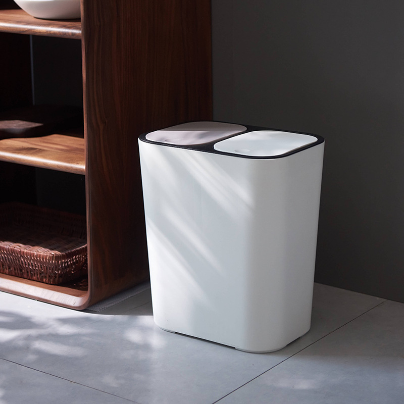 Japanese Household Classification Trash Can, Small Double Bin with Double Lid, Press-Type Trash Bin for Dry and Wet Separation, with Lid for Living Room and Kitchen