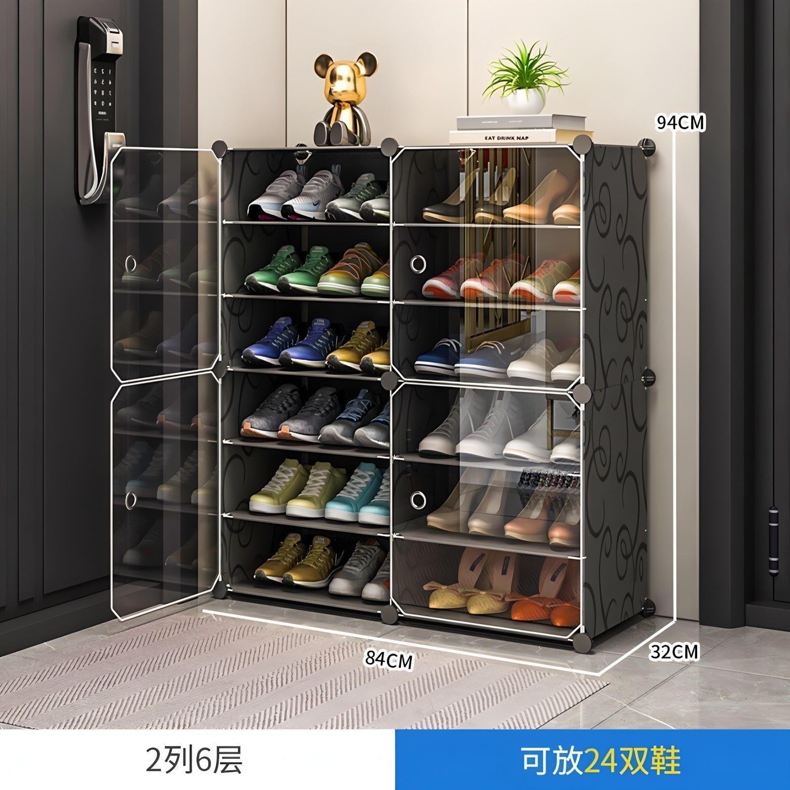 Estante de zapatos simple puerta doméstica multicapa de almacenamiento a prueba de polvo interior nuevo tipo 2026 alquiler transparente gabinete de zapatos de plástico
