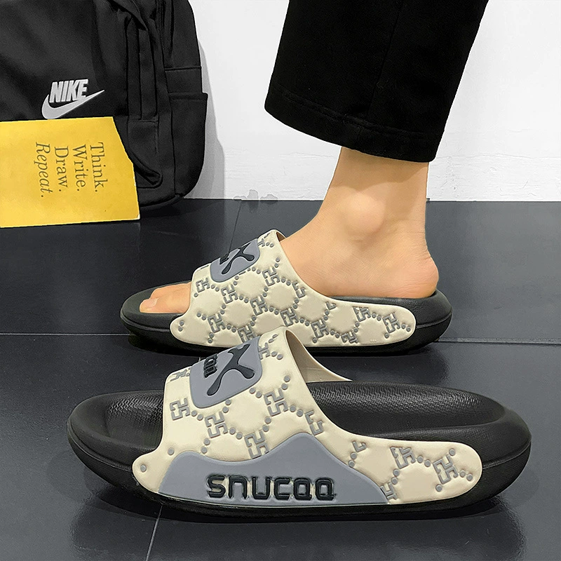 Мужские тапочки, новинка 2024, летние повседневные пляжные спортивные верхняя одежда, нескользящие супер популярные тапочки интернет-знаменитостей на толстой подошве
