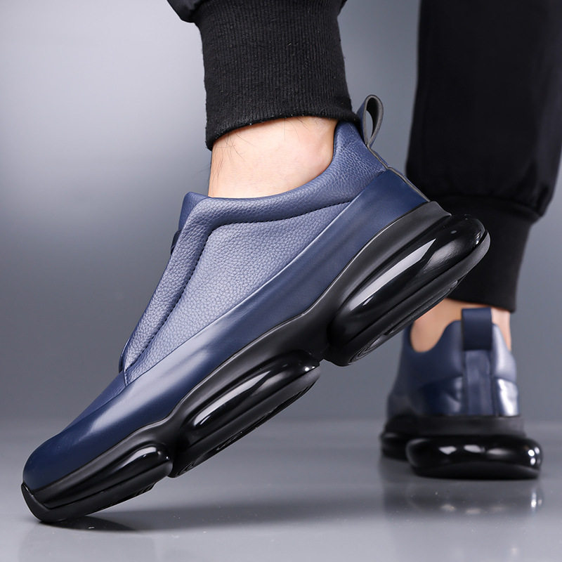 Giày thể thao nam cổ cao dáng sneaker buộc dây, đế bằng chống trơn trượt, thoáng khí — Màu đen, màu xanh
