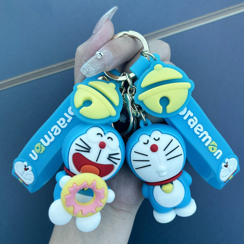 Animation Doraemon Cartoon Jingle Bell Cat Blue Fatty Keychain Cute Cat Doll Car Small Pendant Accessories