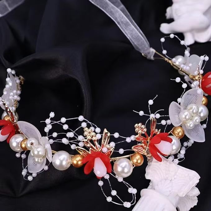 金色の葉のヘッドバンド、花のブレスレット、パールのヘアバンド、花嫁の新作クラウン、ヨーロピアンスタイルのウェディングドレス、子供用ヘッドドレス、ウェディングヘッドドレス|undefined