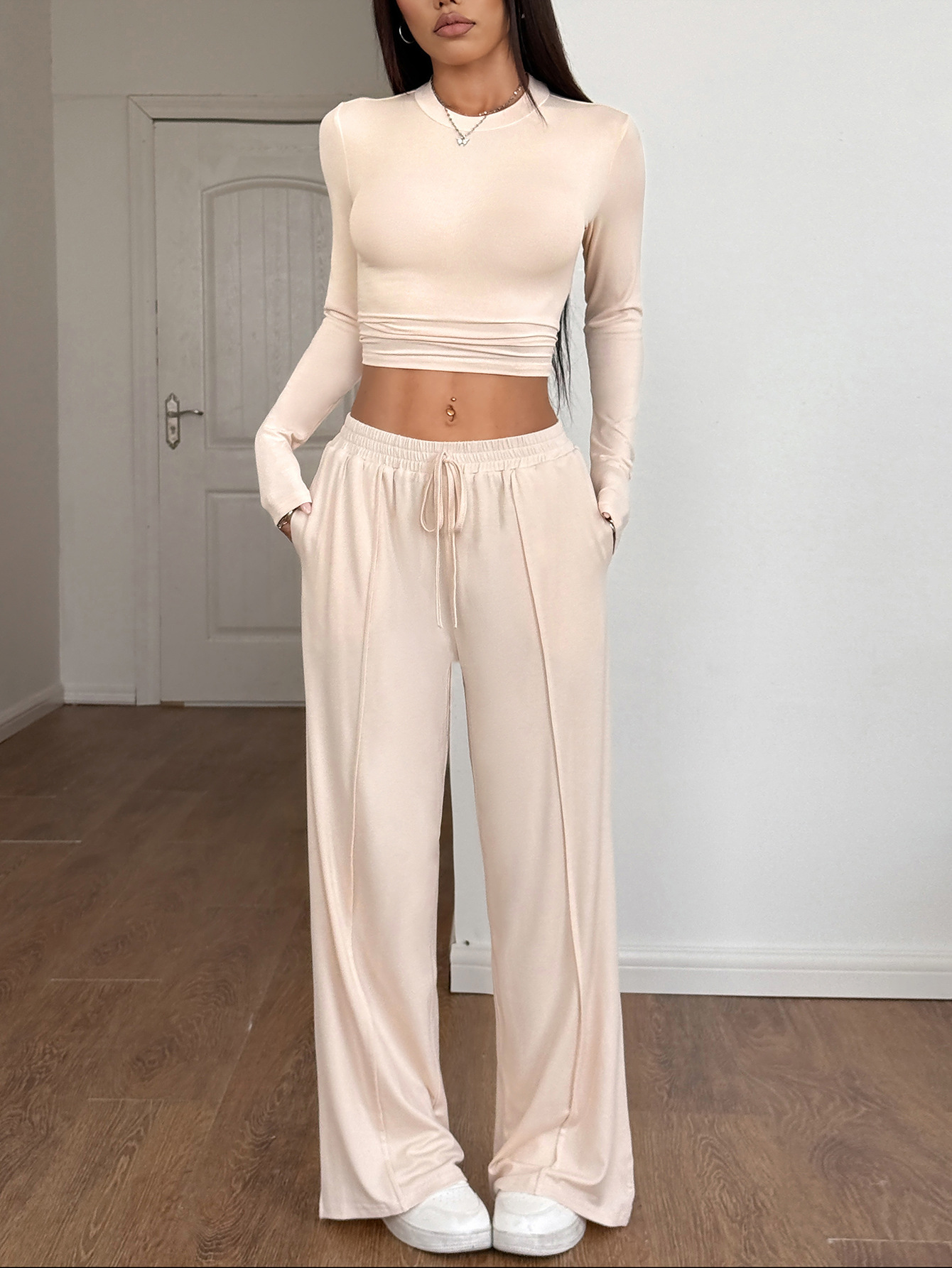Women's Basic Solid Color Spandex Viscose Fiber Round Neck Tracksuit display picture 1