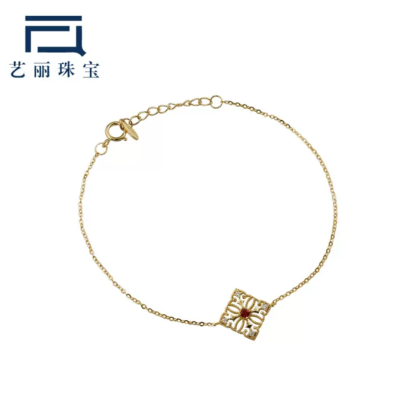 艺丽珠宝18K金天然鸽血红宝石手链古典优雅气质感国风手链现货批