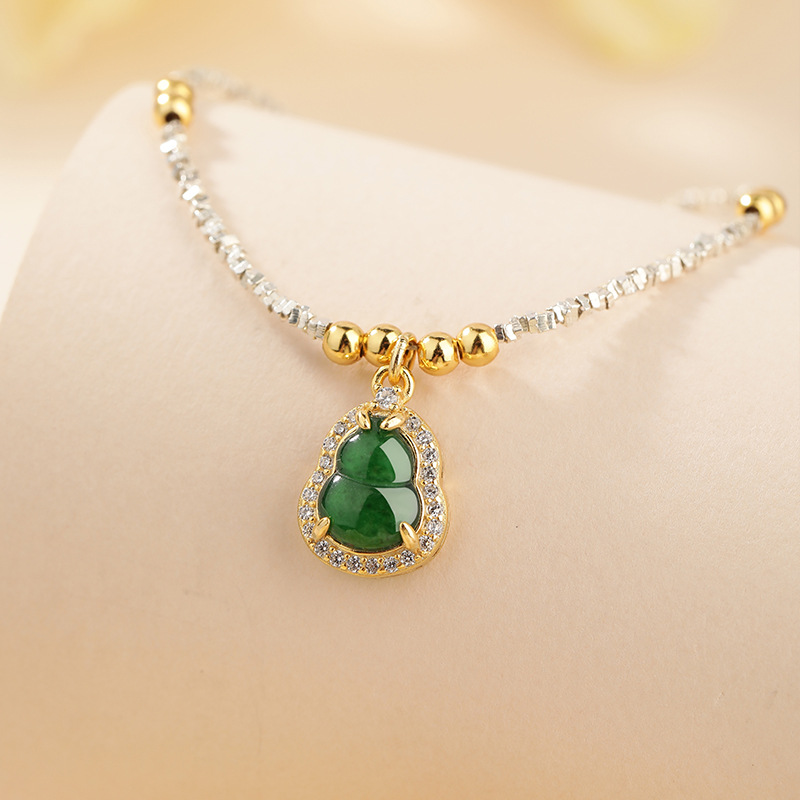 Material peligroso natural calabaza de jade diseño de plata rota pulsera plata esterlina s925 joyería exquisita de alta calidad fábrica al por mayor