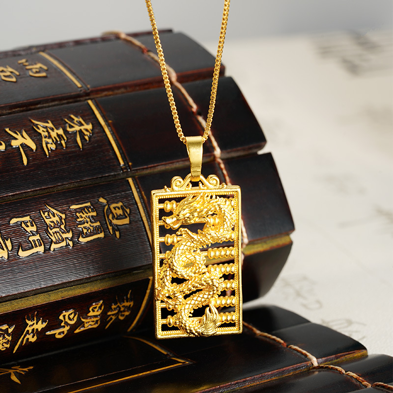 Nuevos productos de oro de arena vietnamita abaco hueco collar de pan dragón estilo chino esculpido latón chapado en oro joyería de moda al por mayor