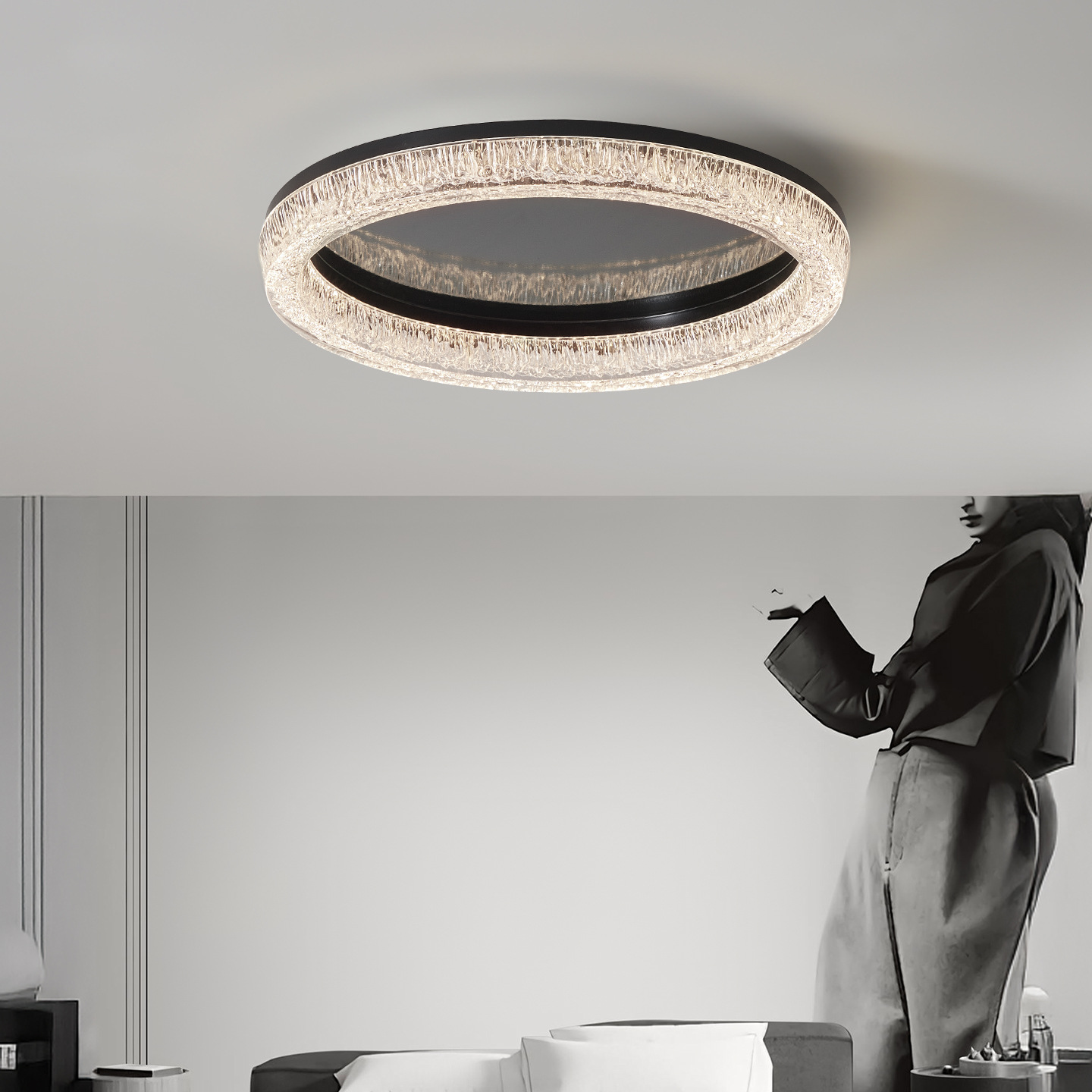 Luz de lujo italiana 2026 nueva atmósfera redonda de espectro completo protección de ojos dormitorio lámpara de estudio F686