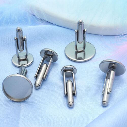 Manufacturer wholesale stainless steel French cufflinks welded round multi-specification time gem base clothing metal accessories