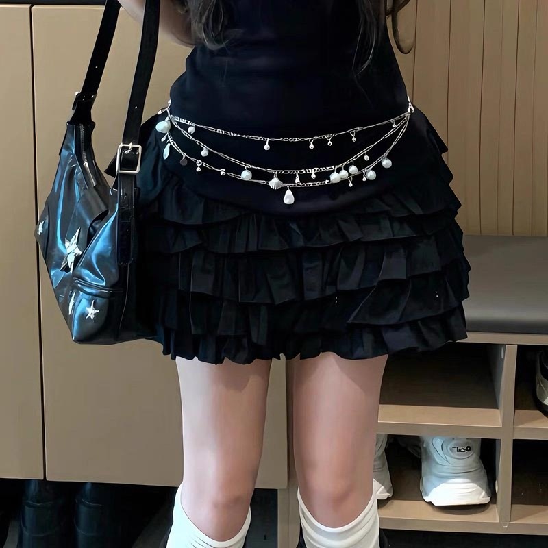 パールシェル多層ウエストチェーンスーパー妖精 Y2K ガールサブカルチャーメタルチェーンウエストロープ JK ショートスカートベルトアクセサリー|undefined