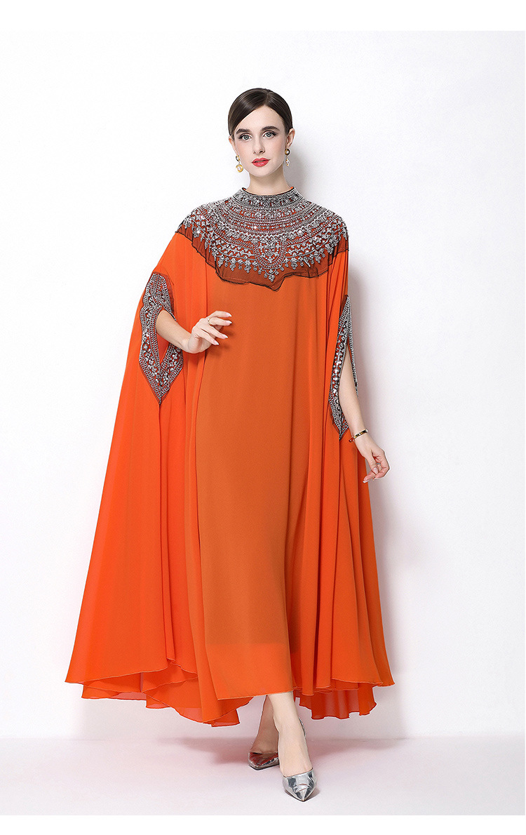 Đầm maxi nữ tay dài thêu hạt sequin cổ điển, dáng rộng che bụng — rượu vang đỏ, Vàng đen, Bạc đen, màu cam chi tiết 19