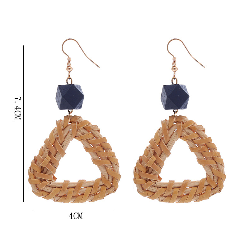 Retro Exaggerated Geometry Round Long Wooden Stitching Bamboo Rattan Earrings display picture 2