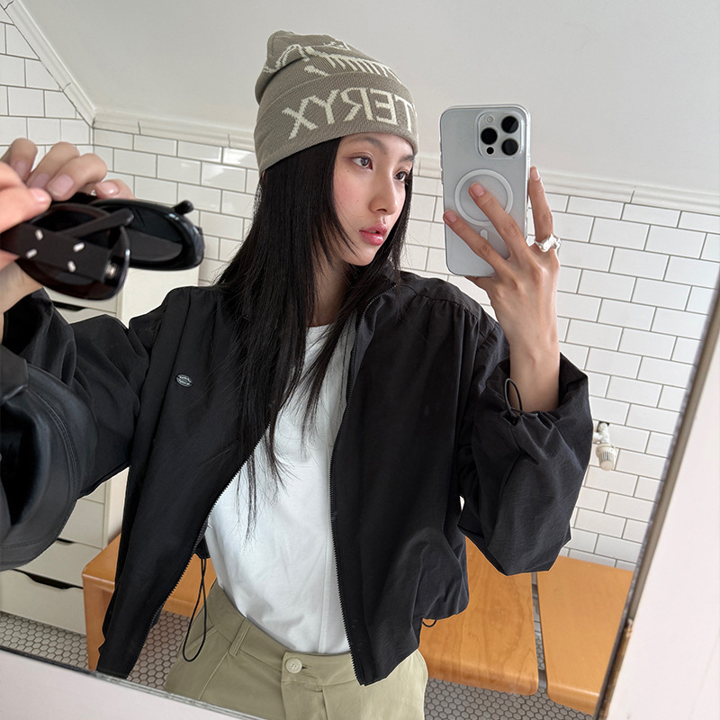 【Clearance No Returns】Korean Style Short Workwear Jacket for Women, Casual Loose Fit, Petite Zipper Top 3861