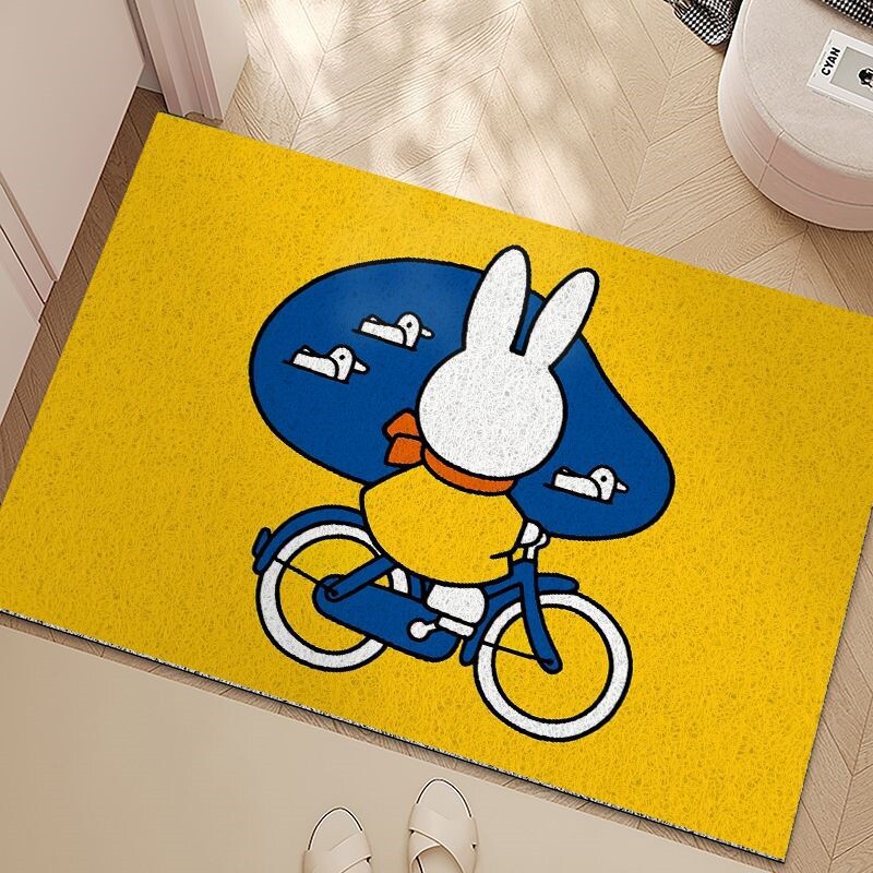 Cartoon Miffy Rabbit Silk Loop Doormat for Home Entrance, Dirt-Resistant and Easy to Clean, Dust-Proof Mat for Entryway and Shoe-Changing Area