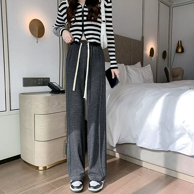 阔腿裤秋季新款女裤中线高腰羊绒修身显瘦百搭直筒裤显腿长时髦