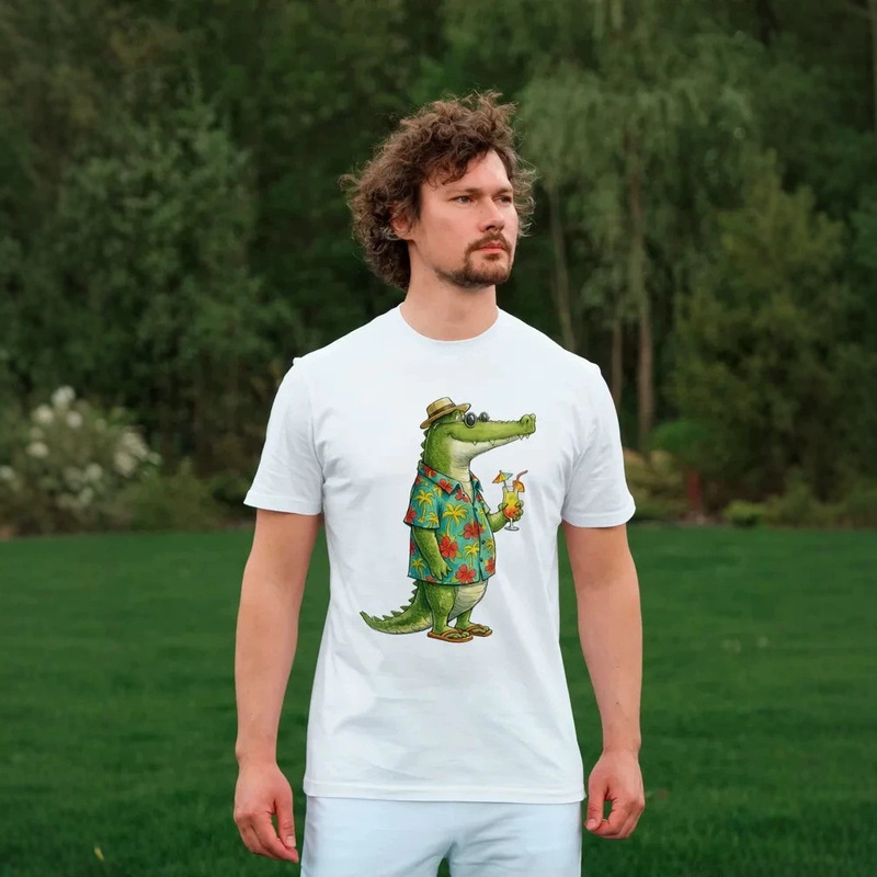 Crocodile Gentleman Print Men's T-Shirt Casual Versatile Comfortable Loose Short-Sleeve Pure Cotton Round Neck Trendy Half-Sleeve Top Crocodile Gentleman Print Men's T-Shirt Casual Versatile Comfortable Loose Short-Sleeve Pure Cotton Round Neck Trendy Half-Sleeve Top