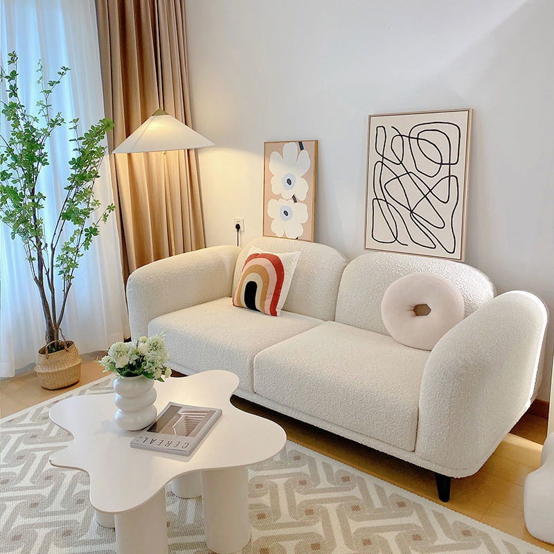 网红沙发客厅 小户型卧室ins休闲侘寂风新款羊羔绒布艺双人沙发