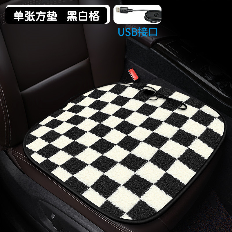 卸売り棋盤格加熱クッション自動車クッションクロスボーダー漫画花羊小毛内装用品冬シングルクッション|undefined