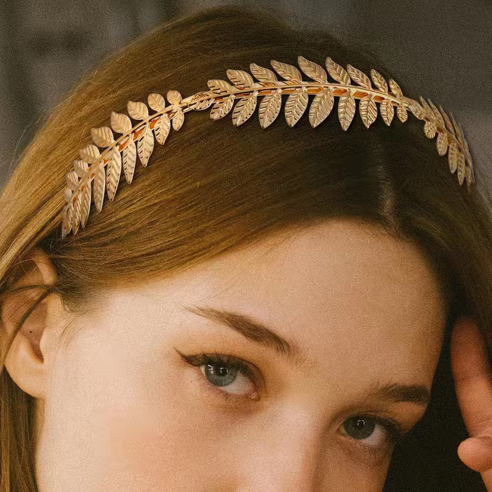 Barocker Goldener Braut Haarreif Mit Blättern Für Die Hochzeit_voghion.com
