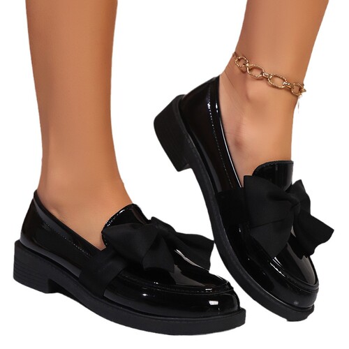 English-style small leather shoes for spring and autumn, new versatile flat women's shoes with bowknot and slip-on Loafers