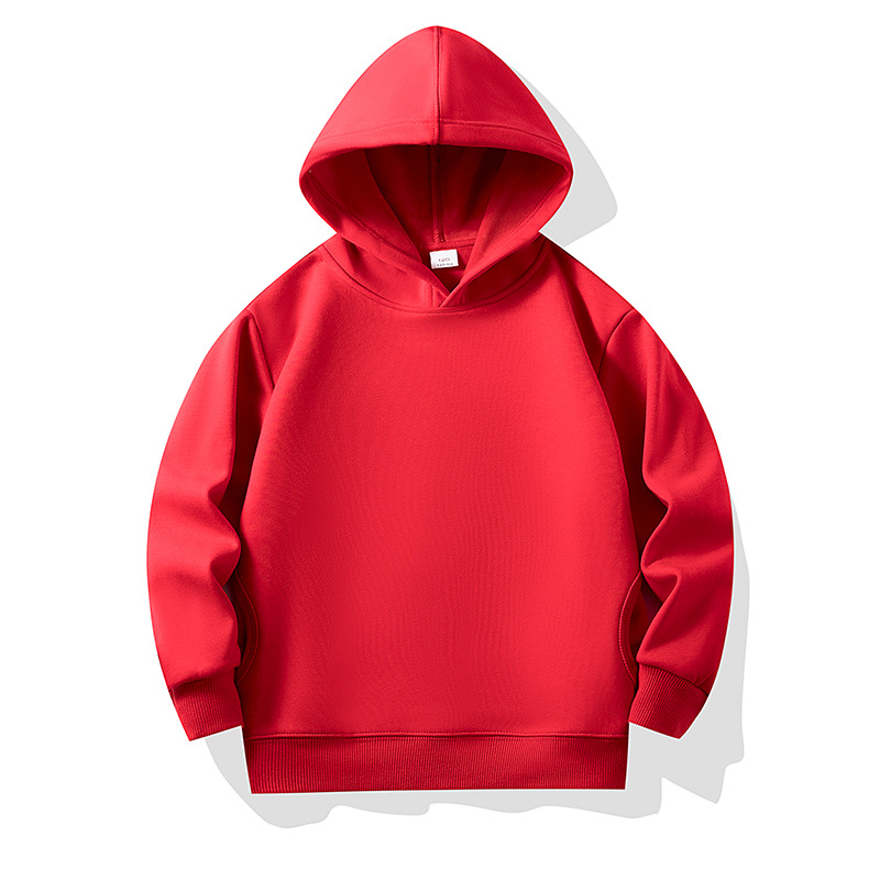 Winter Kids' Apparel Unlined Fleece Thick Solid Color Pockets Hooded Sweatshirt Casual Sport Printing Print Logo Parent-child Clothing