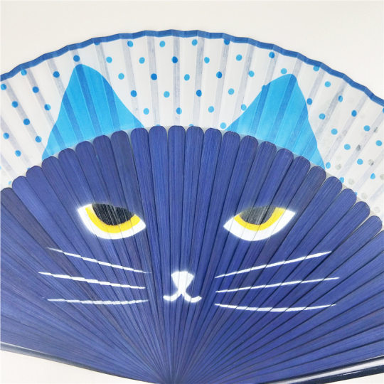 Paint handle spray painting cat fan Japanese girl folding fan cartoon Totoro fan real silk-like creative Japanese craft fan