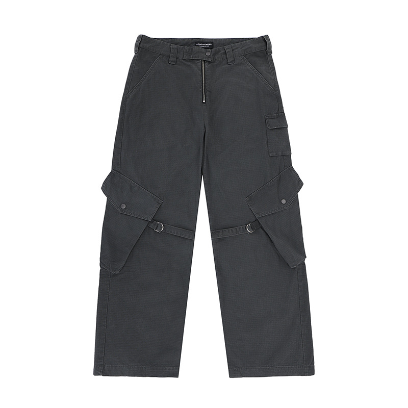 Miesten vaatteet Lanhai miesten syksy- ja talvivaatteet AC pestyt kuluneet taskulliset siteet housut löysät suorat rento retro työvaatteet leveälahkeiset housut miehille_voghion.com