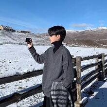 2024拉链毛衣夹克软糯百搭立领秋冬毛毛外套男款上衣外套潮黑色