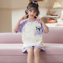 夏季新款薄款短袖牛奶丝儿童睡衣可爱卡通套装家居服大童套头睡衣