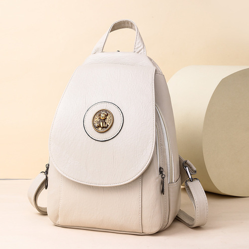 Niche design leather backpack, multi-zipper design, large-capacity, all-matching new style, girls 'daily work and shopping
