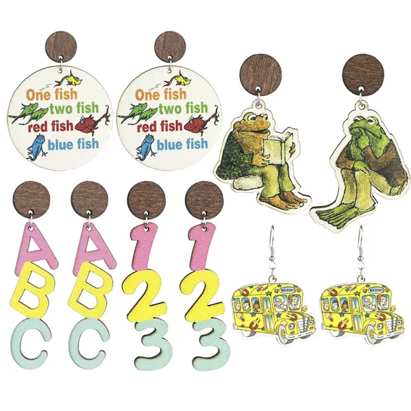 Amazon Supply Teacher Earrings Alphabet Number Teaching Wooden Forest Frog Toad Fun Cute Earrings