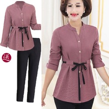 洋气妈妈春秋装两件套衬衣服中年妇女春装夏小衫长袖套装修身显瘦