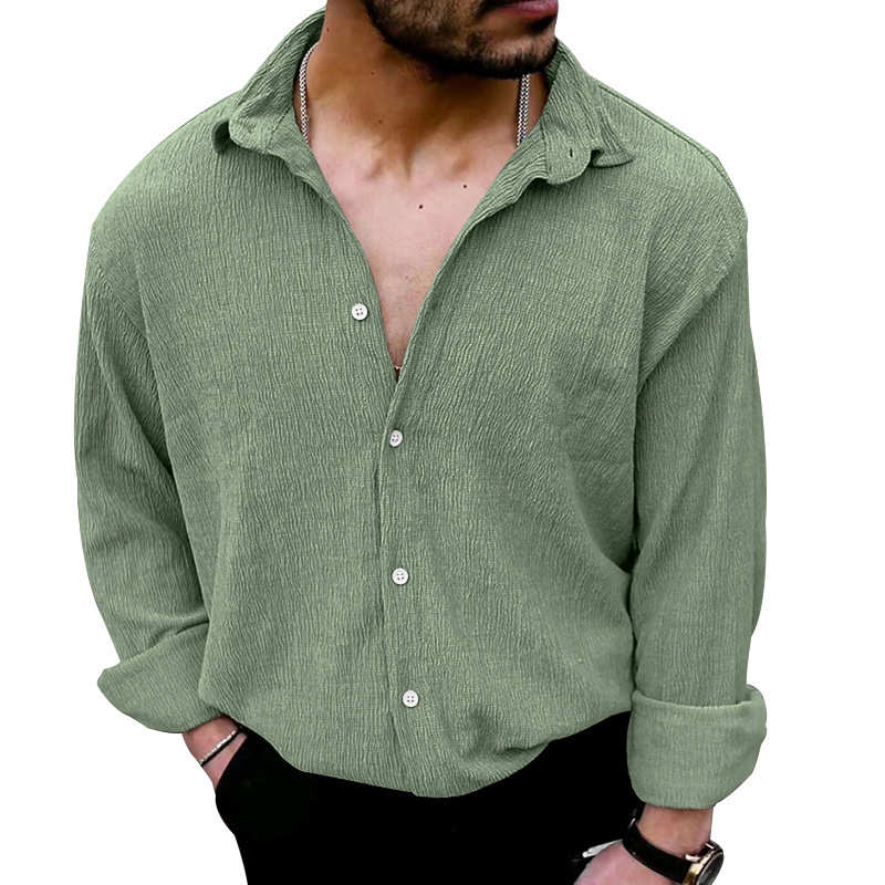 Men's Wrinkle Fabric Cardigan Solid Colour Casual Overcoat Style_voghion.com