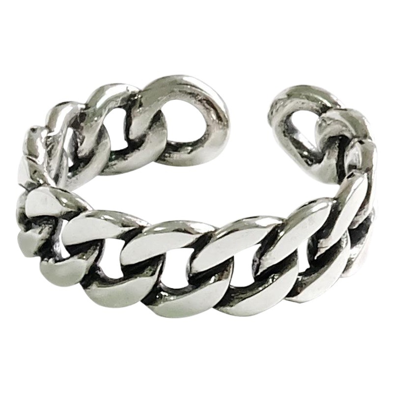 925 sterling silver ring Women's retro distressed ring ins Net Red fashion personality simple internet celebrity chain twist can open