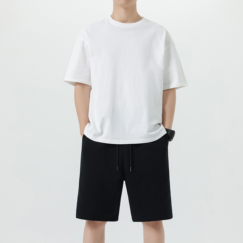 Cross-border -2025 cotton short-sleeved suit men's summer thin breathable loose T-shirt shorts casual sportswear suit Cross-border -2025 cotton short-sleeved suit men's summer thin breathable loose T-shirt shorts casual sportswear suit