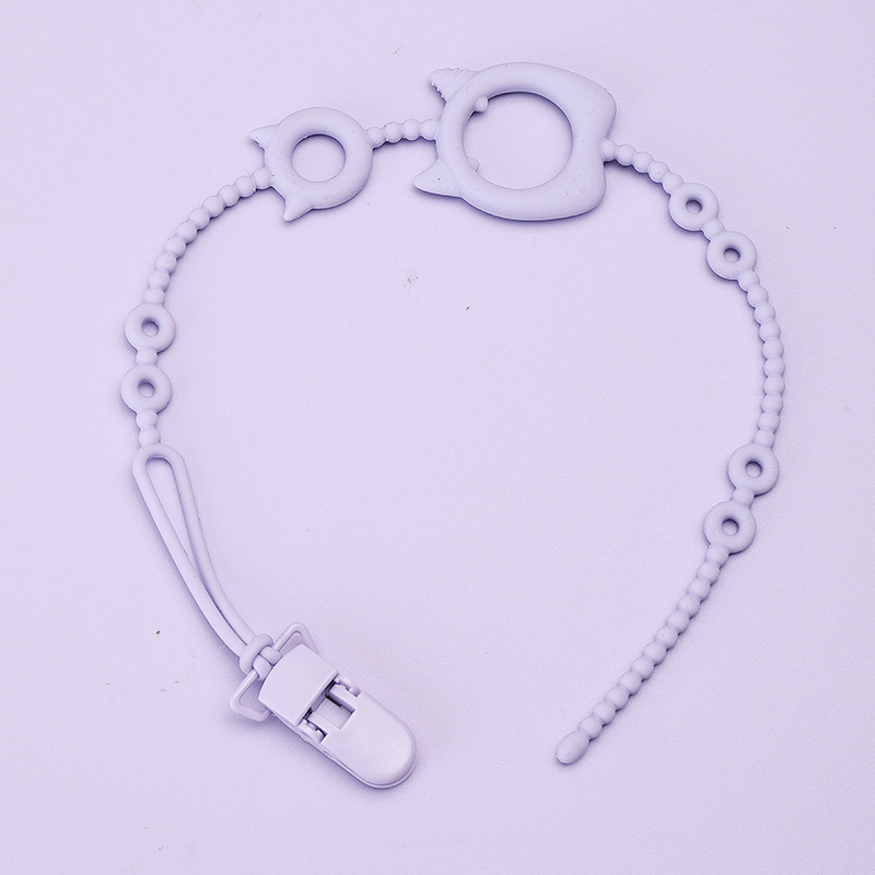 Suministro directo de fábrica de chupetes para bebés y niños pequeños Hebilla de cadena de silicona Clip de cadena de chupete Cadena anti-caída de silicona para bebés