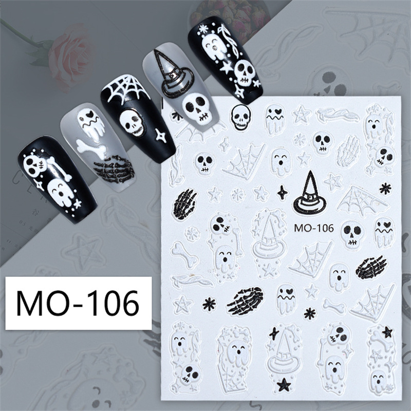 Nuevas pegatinas de alivio de uñas de Halloween cráneo calabaza fantasma 3D pegatinas de uñas tema Diablo