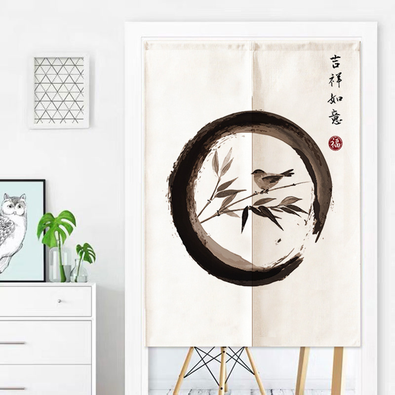 Chinese-style Fabric Door Curtain Partition Curtain for Kitchen and Bedroom Cabinet Hanging Curtain Shading Curtain Ugly Covering Curtain Tea Room Tea House Half Curtain