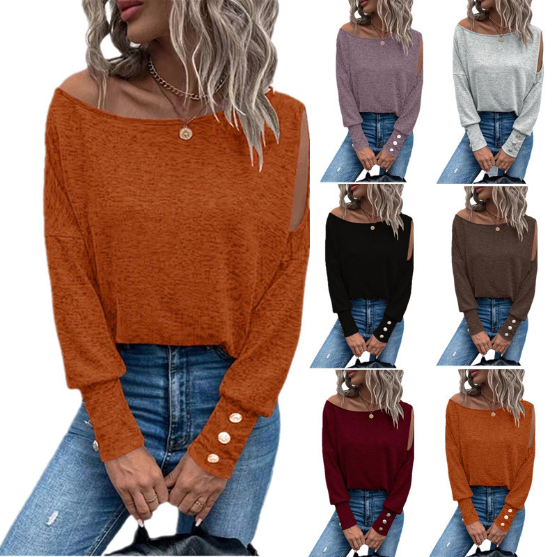 Women's T-shirt Long Sleeve Blouses Button Fashion Streetwear Solid Color display picture 1