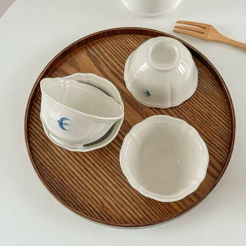 Japanese-Style Retro Swallow Rice Bowl, Ins-Style Embossed Ceramic Hand-Painted Underglaze Color Dining Bowl, Fruit Dessert Bowl Japanese-Style Retro Swallow Rice Bowl, Ins-Style Embossed Ceramic Hand-Painted Underglaze Color Dining Bowl, Fruit Dessert Bowl