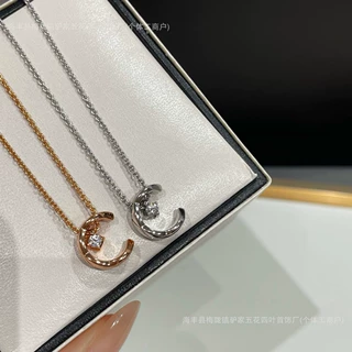 高版香奶奶水冰月项链女菱格星月coco带钻月亮菱形吊坠锁骨链批发