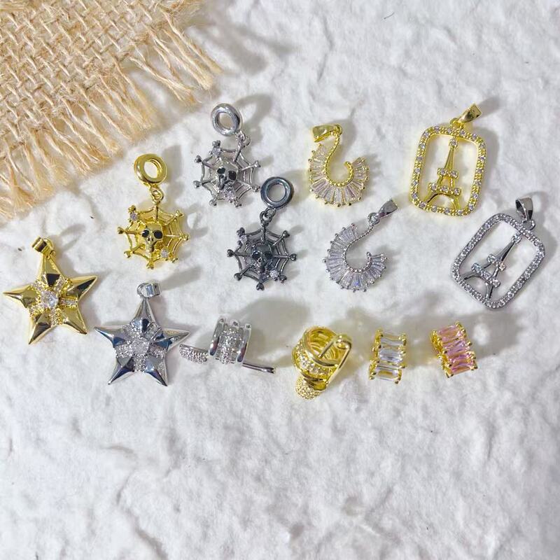 Factory Direct Sales DIY Retro Copper Plated Real Gold Zircon Jewelry Accessories Spider Web Spider Pendant Pendant