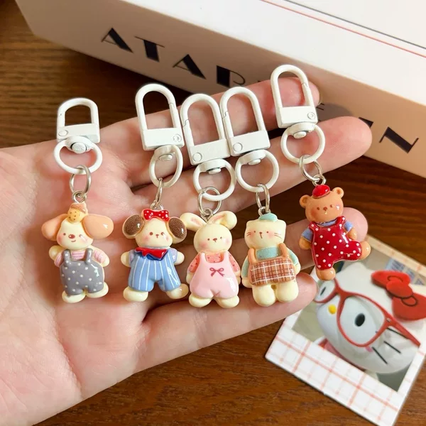 Overalls animal keychain cute and sweet cartoon girl phone chain bag accessory gift for best friends
